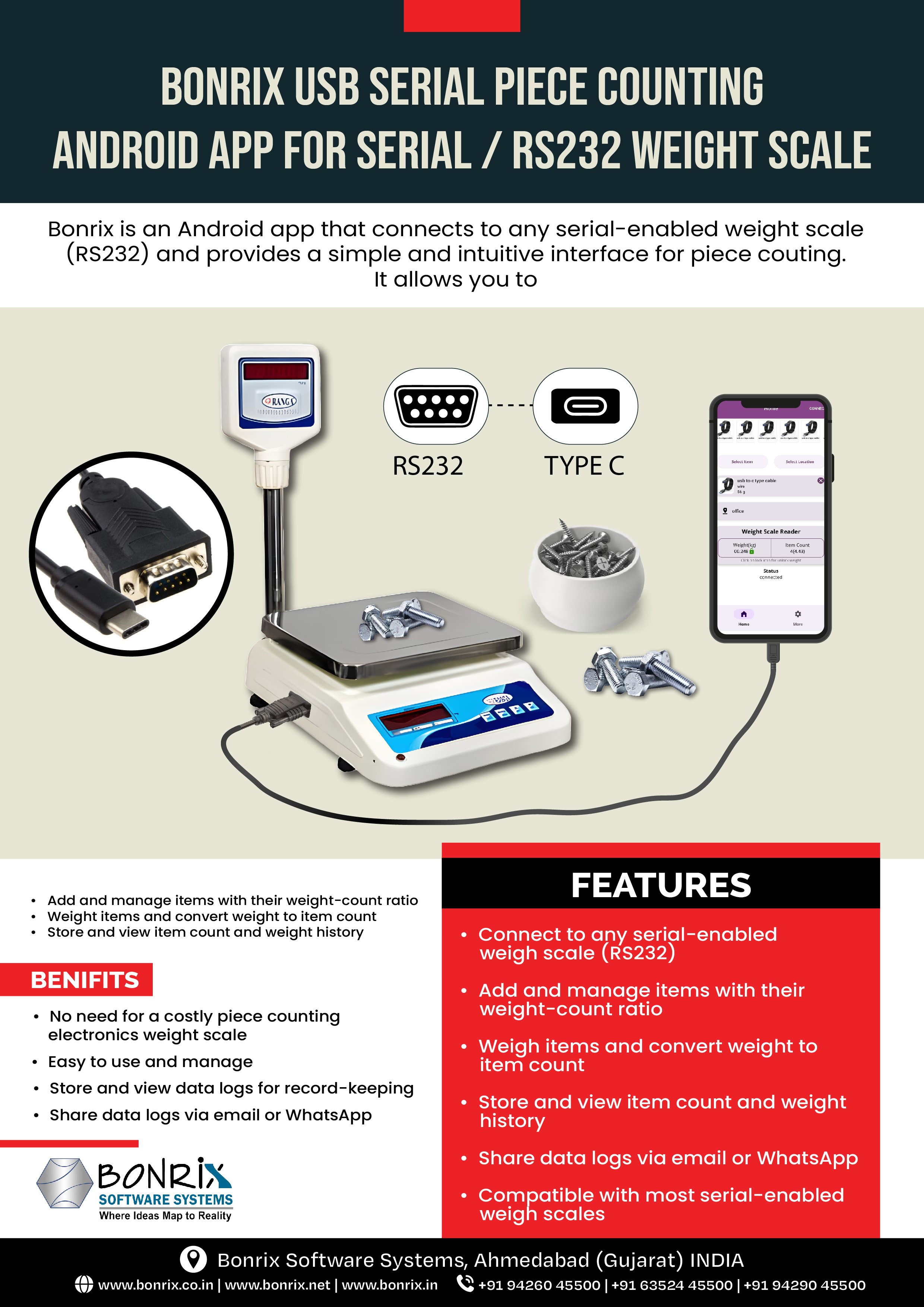 Android app interface for connecting a weigh scale via USB to Serial (RS232) interface